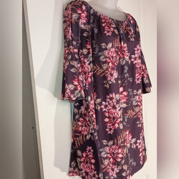 NWT Y2K ASOS Pink Purple Off Shoulder Floral Summer Bell Sleeve Short Mini Dress - Picture 7 of 10